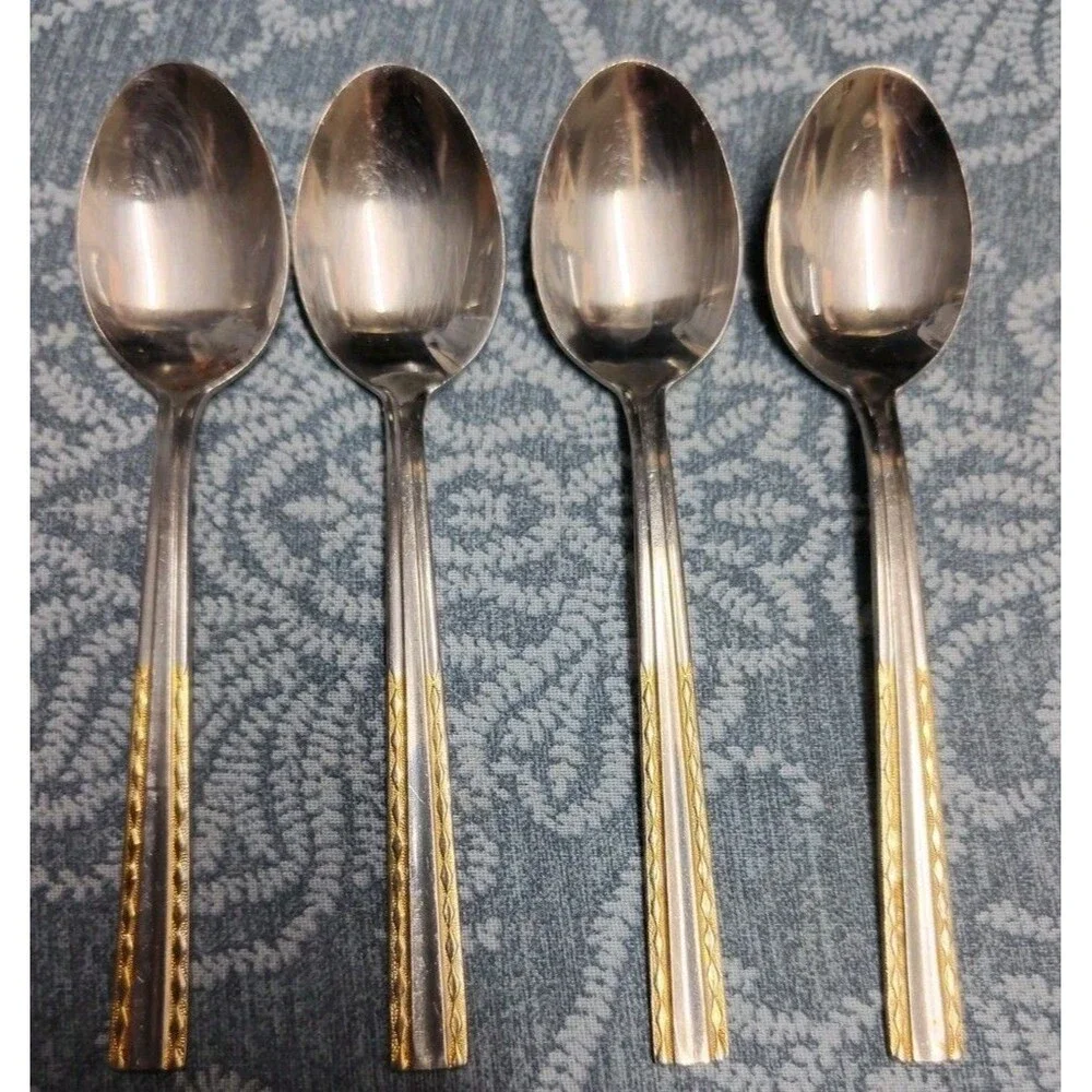 VINTAGE ROSTFREIER STAHL GERMANY Teaspoon 4 Golden Handle